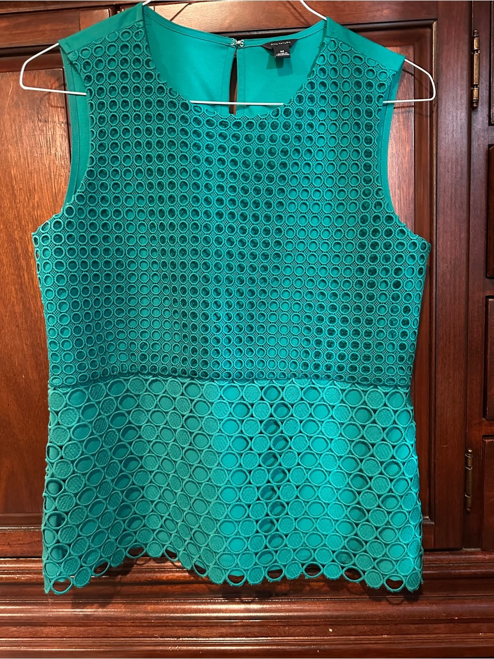 Ann Taylor Sleeveless Teal Eyelet Peplum Top - Kelly Green